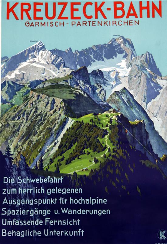 Three vintage ski posters, all for Kreuzeck, Garmisch Partenkirschen,